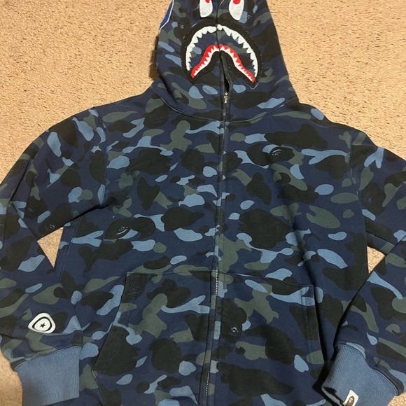 Bape Navy Camo Shark Hoodie